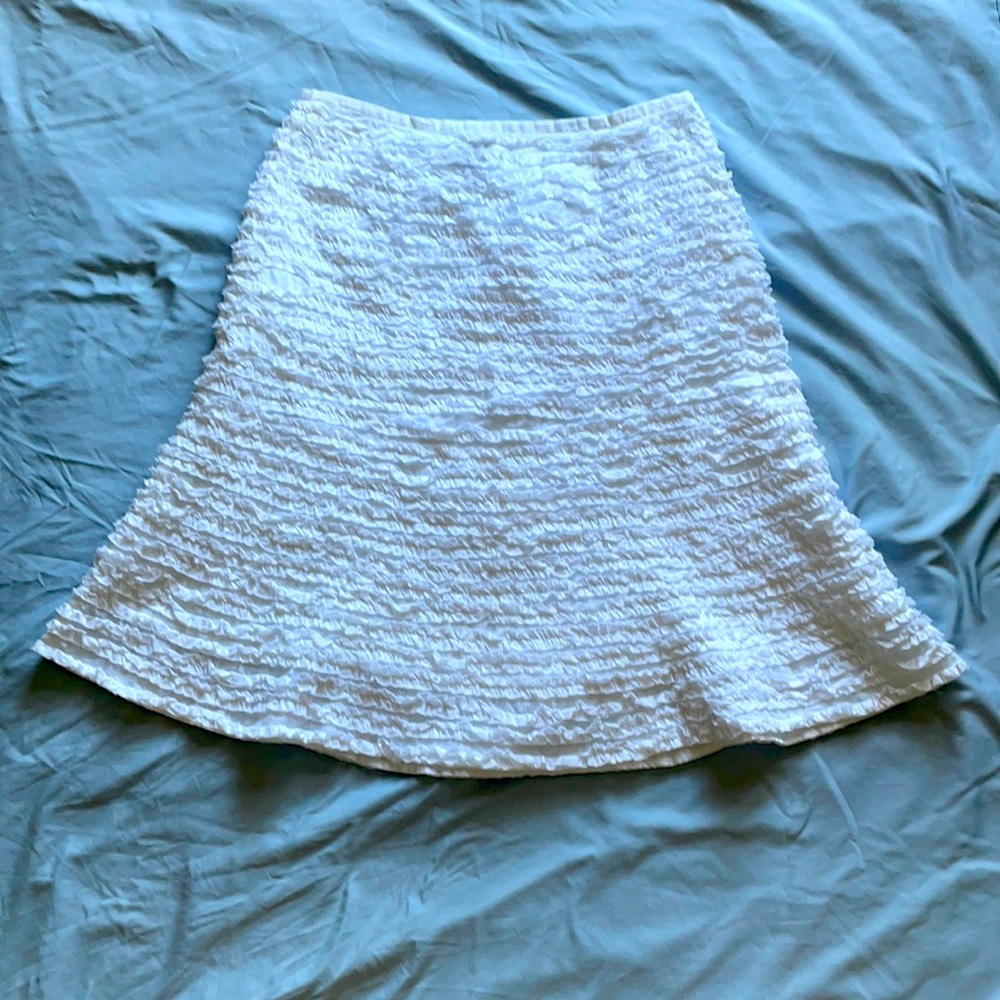 White Silkland A-line skirt with white ruffles